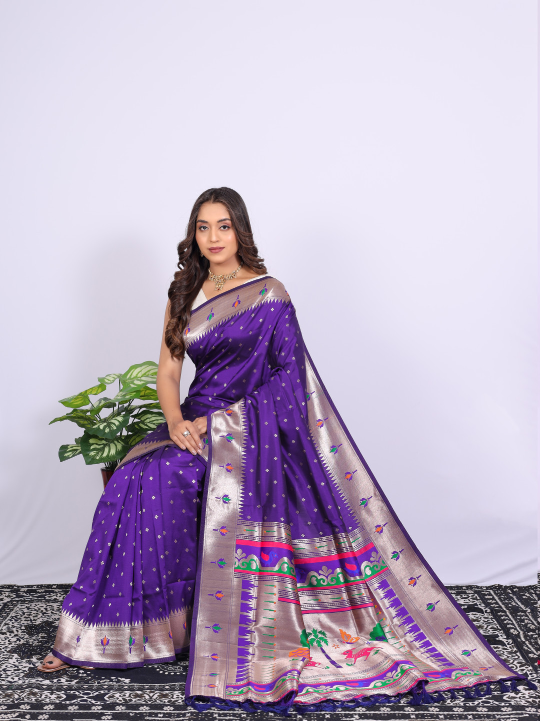 Violet color paithani silk saree with zari weaving work