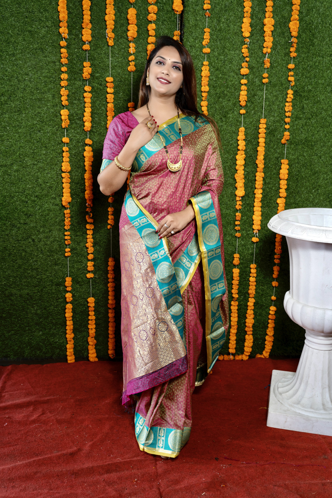Magenta color soft cotton silk saree with zari weaving work