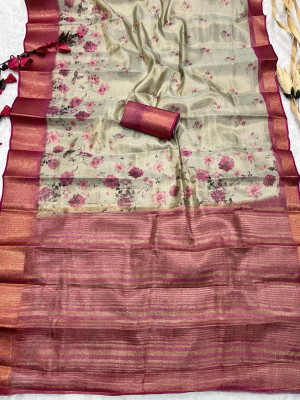 Tusser silk dark pink saree - G3-WSA54170 