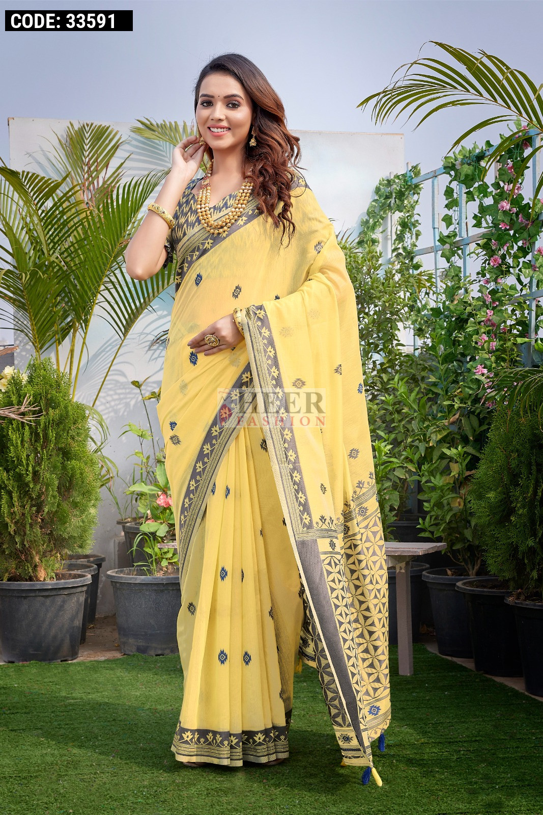 Malhari Cotton Saree Lemon Yellow (KV/V10) – Aura Studio India