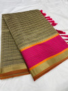 Cream color soft cotton silk saree with satin patta zari weaving border