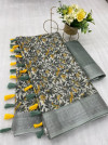 Multi color linen saree with zari border
