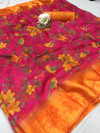 Pink color soft doriya cotton saree with beautiful flower print work
