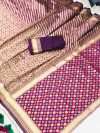 Magenta color soft banarasi silk saree with patola pallu