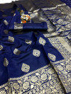 Navy blue color banarasi soft silk saree with rose gold zari weaving work