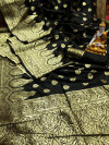 Black color soft banarasi lichi silk saree with golden zari work