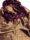 Magenta color soft banarasi lichi silk saree with golden zari weaving work