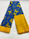 Blue color soft cotton pochampally ikat saree with Butterflies design