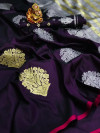 Magenta color soft lichi silk saree with golden and silver zari work