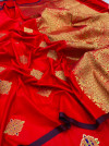 Red color soft weaving jacquard saree with rich pallu