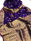 Purple color soft banarasi lichi silk saree with golden zari weaving work