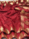 Red color lichi silk saree with golden zari weaving work
