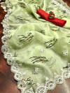 Pista green color soft organza silk saree with different floral digital print