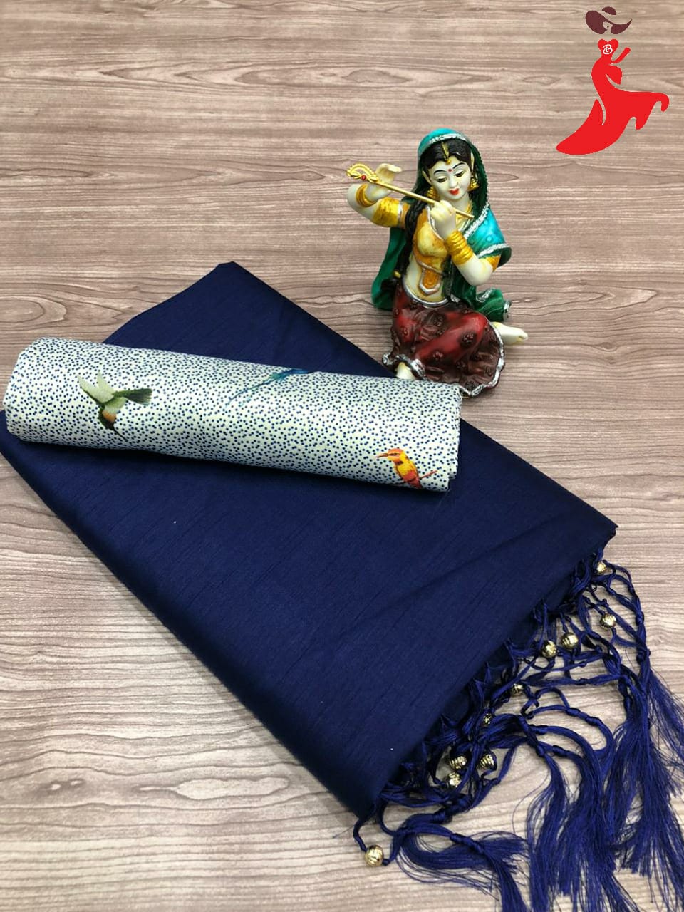 Navy blue color plain soft silk