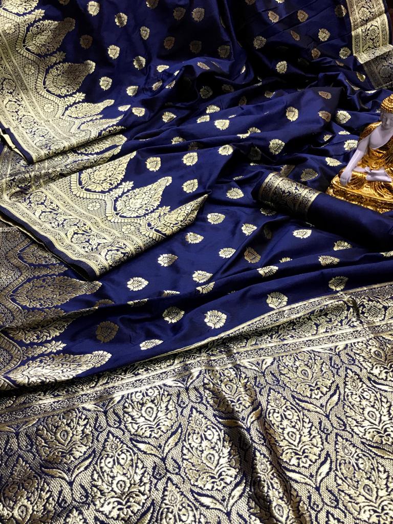 Buy Royal blue color banarasi soft lichi silk saree at