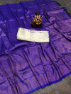 Royal blue color soft fancy silk saree with golden zari work