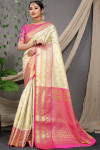 Off white color kanchipuram silk saree with zari woven rich pallu