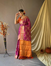 Magenta color banarasi silk saree with weaving work