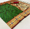 Green color paithani silk saree with zari work and leheriya design