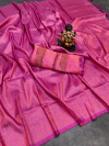 Rani pink color soft fancy silk saree with golden zari work