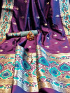 Magenta color soft banarasi silk saree with zari woven border
