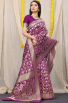 Magenta color soft kanchipuram silk saree with golden zari work