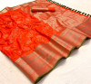 Orange color soft cotton silk saree with silver zari weaving work