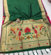 Green color soft lichi silk saree with golden zari work