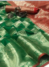 Green color soft silk saree with zari weaving border