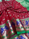 Red color soft patola silk saree with weaving work