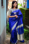 Royal blue color raw silk saree with beautiful pallu