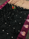 Black color soft cotton silk saree with zari work