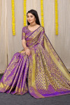 Purple color kanchipuram silk saree with golden zari work