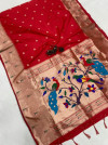 Red color paithani silk saree with weaving work