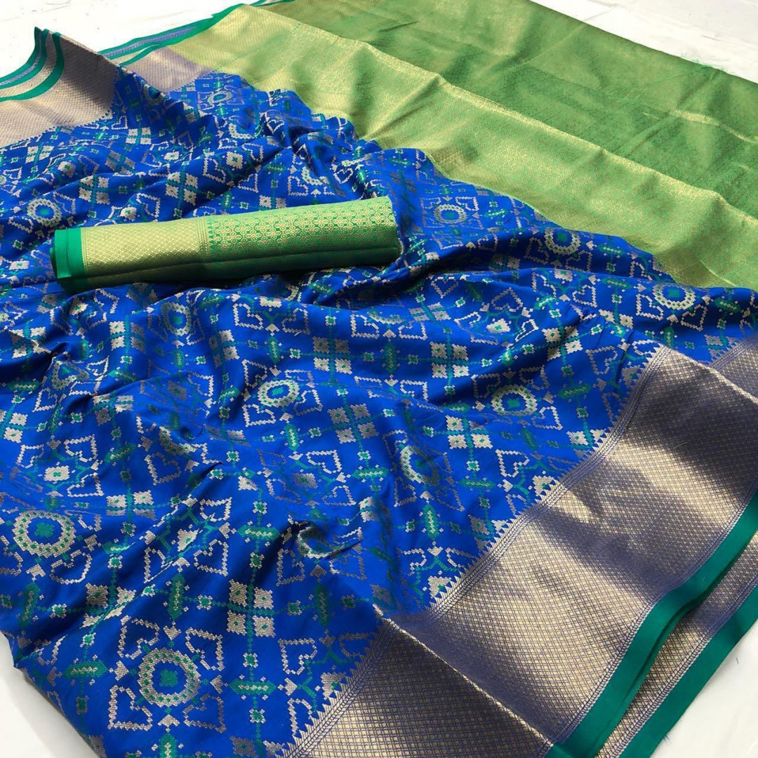 Royal blue color soft banarasi patola silk saree