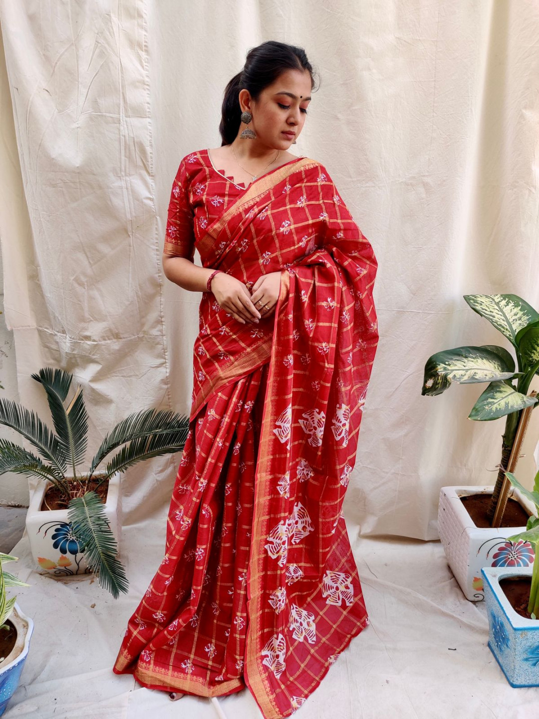 Chanderi Batik Mercerized Silk by Cotton Saree – Essence of India