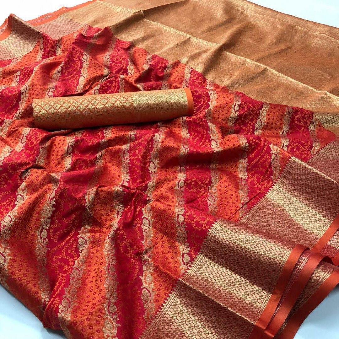 Orange color soft banarasi patola silk saree