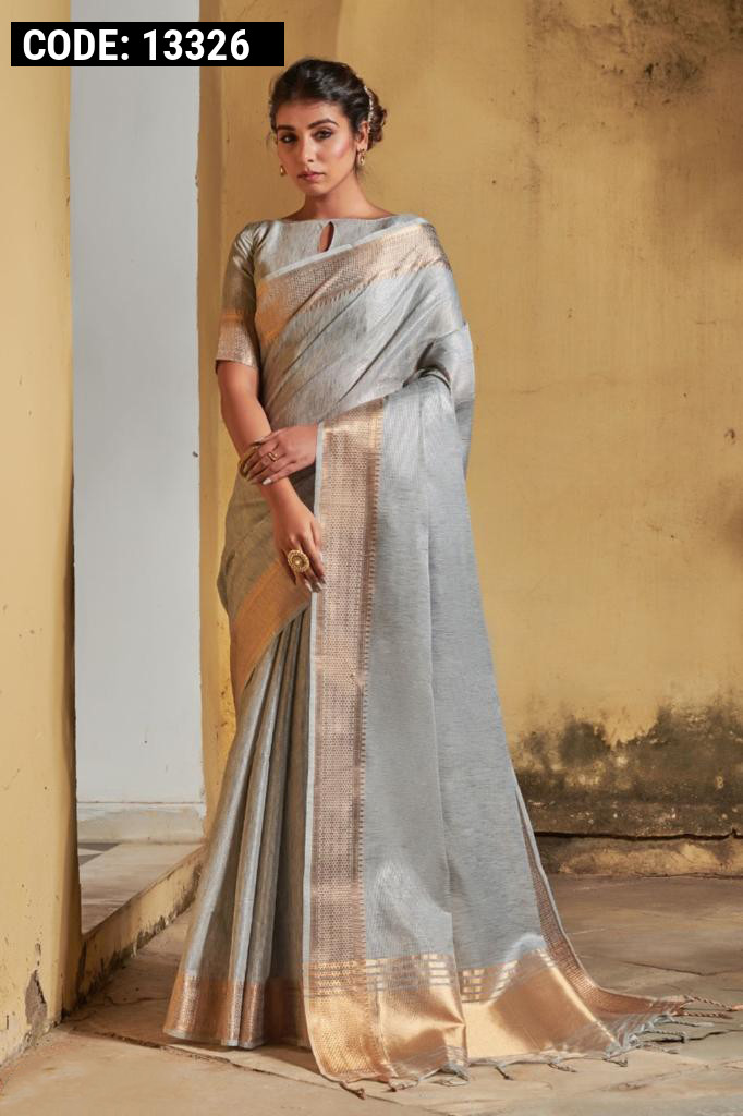 Buy Grey Color fancy moti work party wear saree in UK, USA and Canada