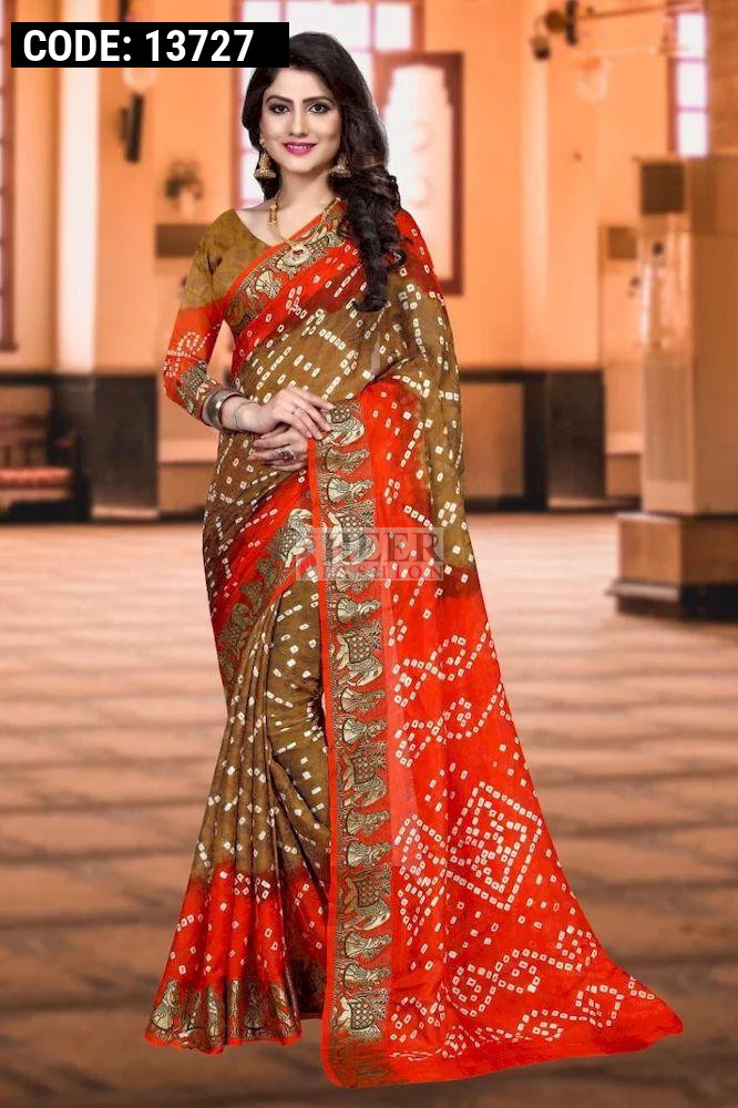 Red Printed Pure Gaji Silk Bandhani Saree, 6 m (with blouse piece) at Rs  3200 in Gandhidham