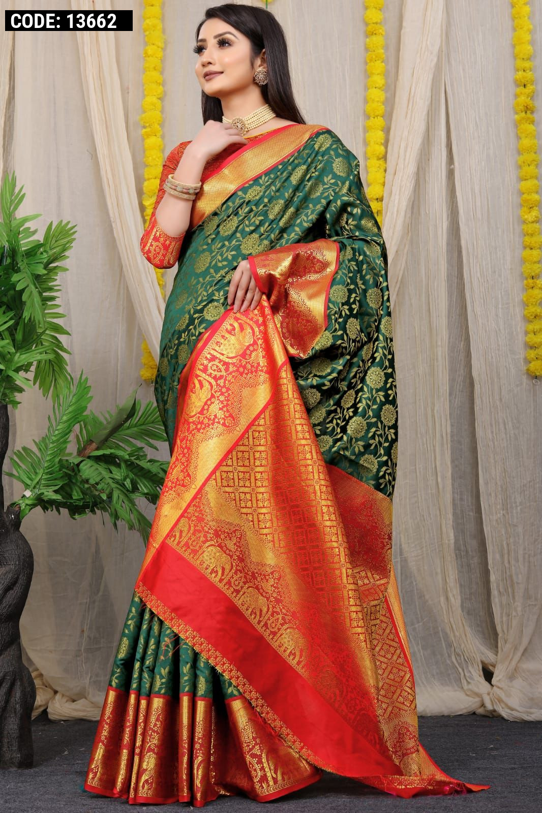 Woven Zari Silk Dark Green Saree|SARV147729