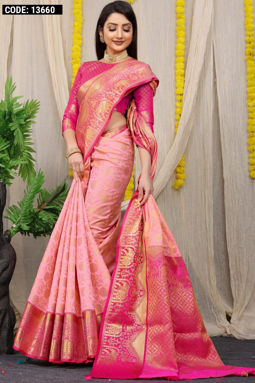 Deepam - Celebrations in Silk - The baby pink Kanchipuram silk saree is no  less than a celestial drape with the silver glow radiating from its zari  motifs and the border being