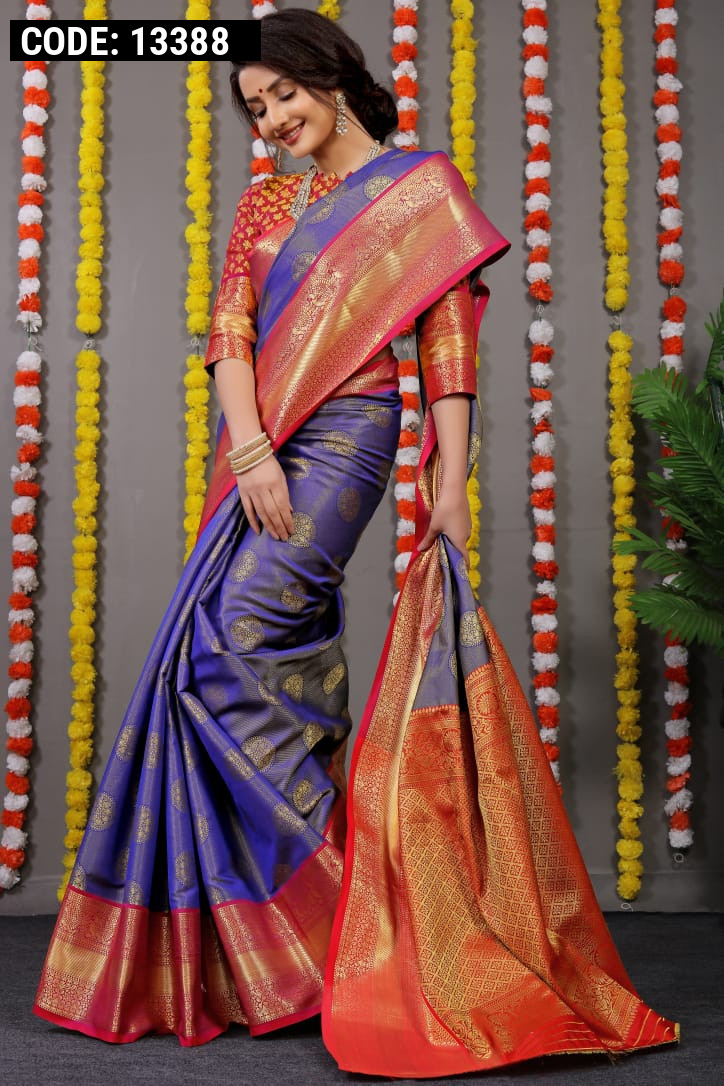 Buy Makekartz.com Women's Litchi Silk Banarasi Half & Half Silk Saree with  Jalar -Royal Blue Online at Best Prices in India - JioMart.