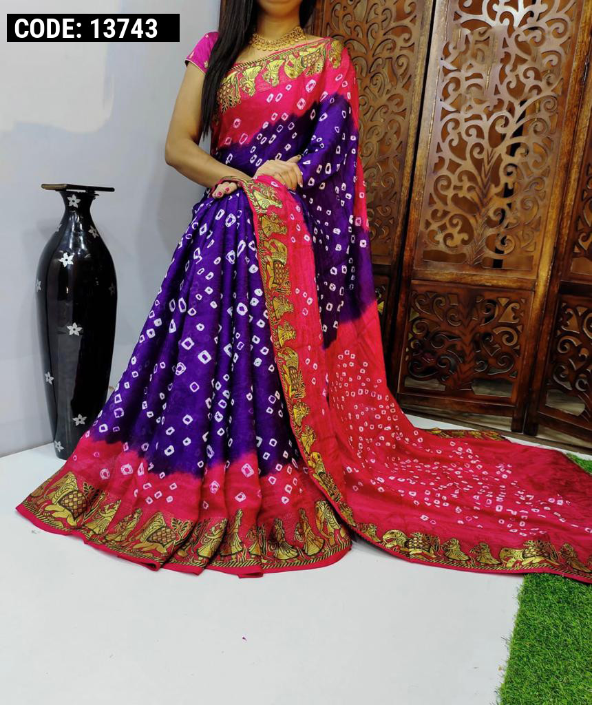 Buy Siril Striped, Embellished Bandhani Georgette Red, White Sarees Online  @ Best Price In India | Flipkart.com