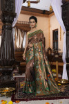 Brown color tissue silk saree with zari weaving work