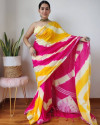 Multi color soft linen cotton saree with shibori printed work