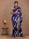 Navy blue color soft linen cotton saree with digital printed work