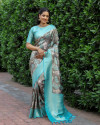 Sky blue color soft silk saree with digital printed work