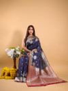 Navy blue color soft banarasi silk saree with zari weaving work