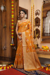 Orange color soft organza silk saree with zari weaving work