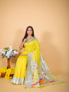 Yellow color soft paithani silk saree with zari weaving work